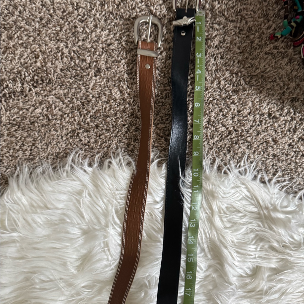 Brown And Black Leather Belts With Silver Buckles